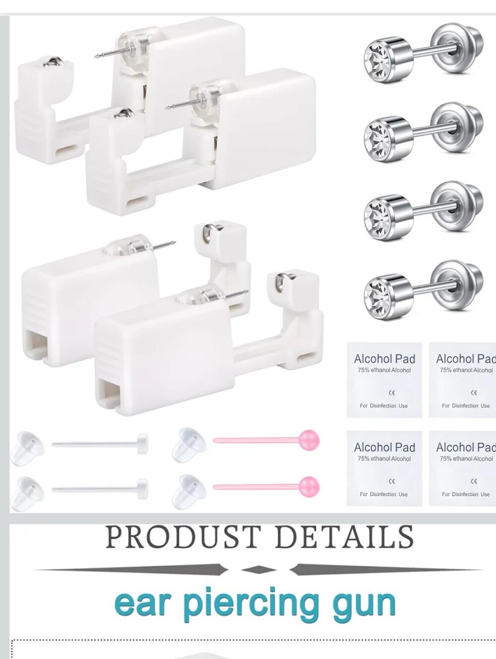 4 Pairs Ear Piercing Gun Kit with Self Piercing Earrings NEW